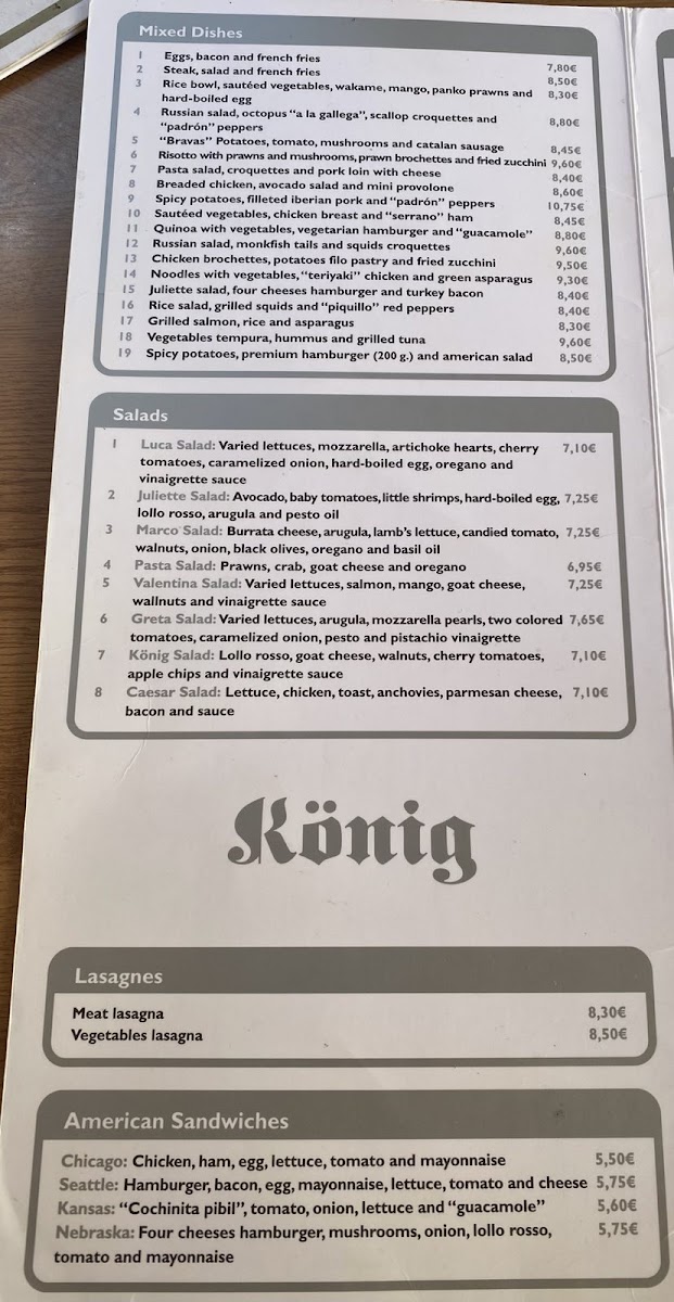 Menu - König | Girona photo 1